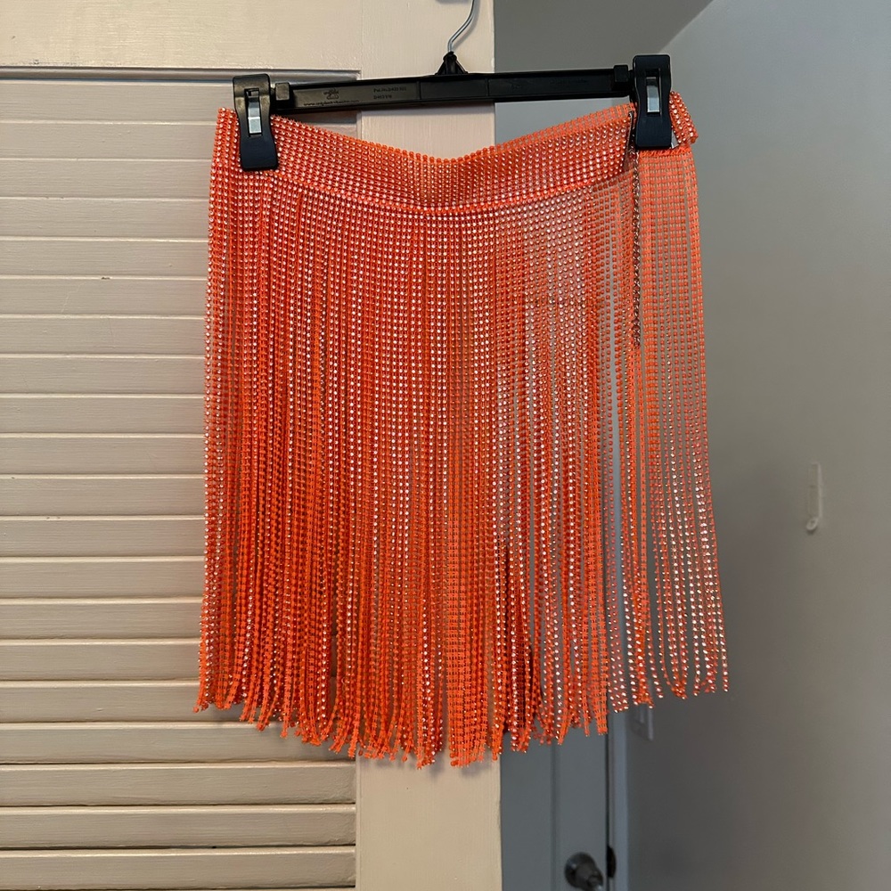 Orange rhinestone festival rave skirt S/M